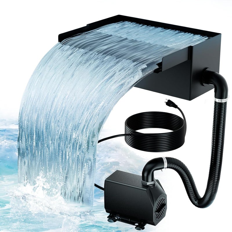Biling 8" Pond Waterfall for Outdoor Ponds, Waterfall Spillway Pond Kit with 40W 660GPH Pump, Stainless Steel Waterfall Box and 9.8FT Corrugated Tubing for Water Garden, Ponds and Water Features - Image 1